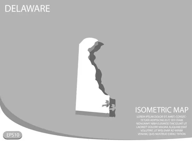 Vector illustration of white isometric map of Delaware elements gray
 background for concept map easy to edit and customize. eps 10