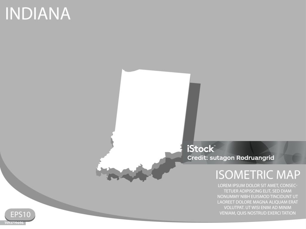 Indianamap Editable Free White Isometric Map Of Indiana Elements Gray Background For Concept Map ...