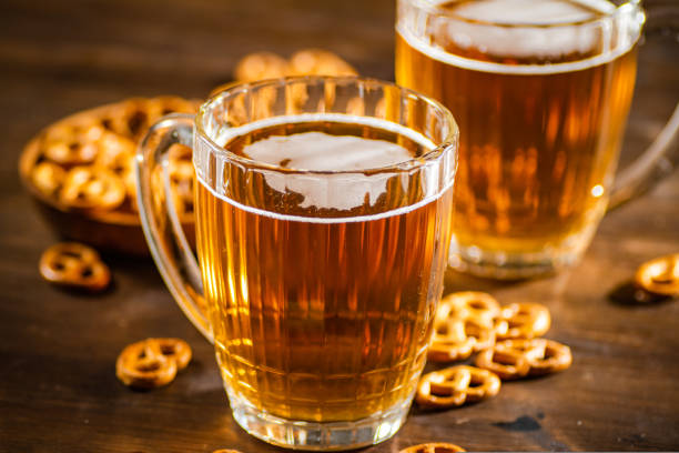 istock Beer in glasses with salted pretzels. 1493721169
