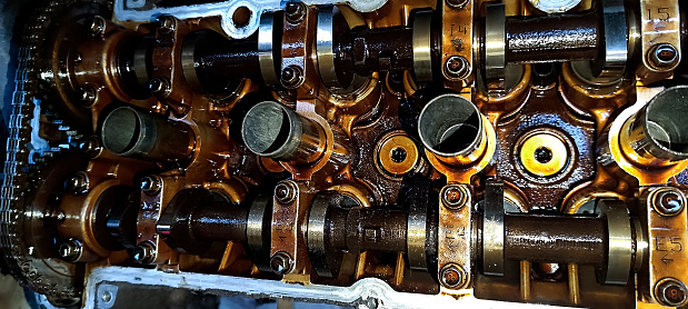 Open car engine for repair at auto repair shop