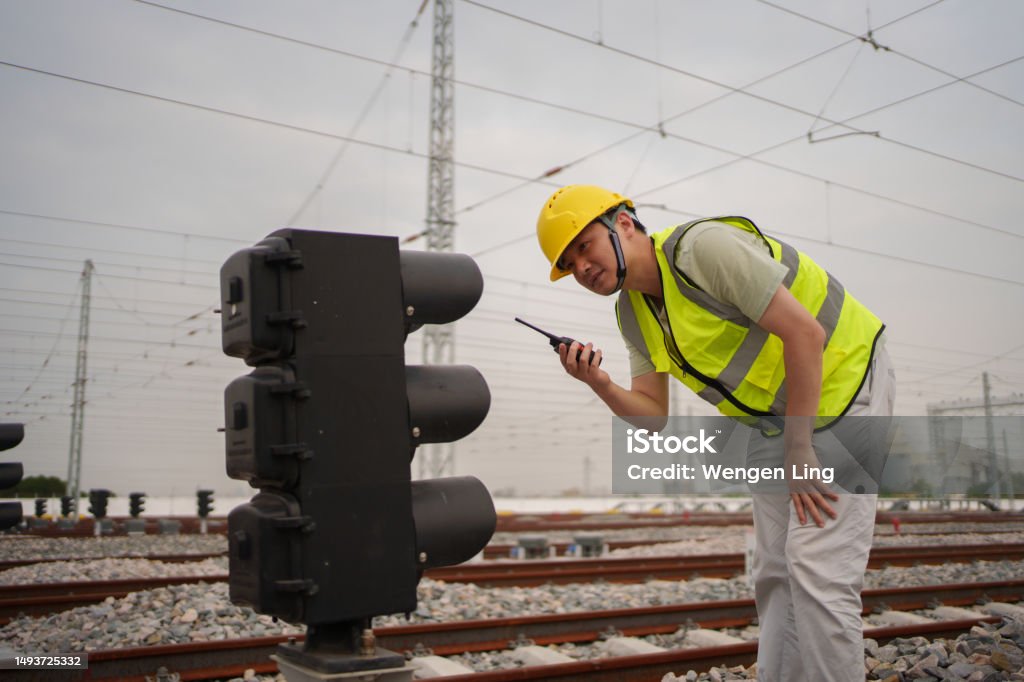 Engineer Testing Signal Path Engineer Checking Railway Signal Lights Stock Photo - Download Image ...