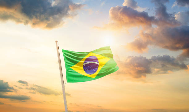 istock Brazil national waving flag. 1493728050