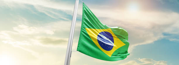 istock Brazil national waving flag. 1493728081