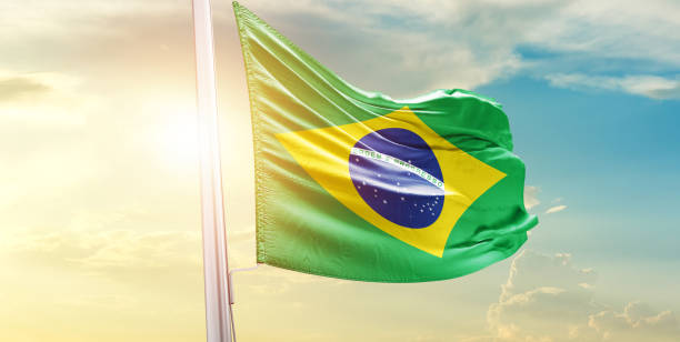 istock Brazil national waving flag. 1493728115