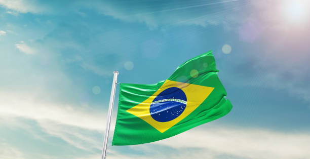 istock Brazil national waving flag. 1493728161