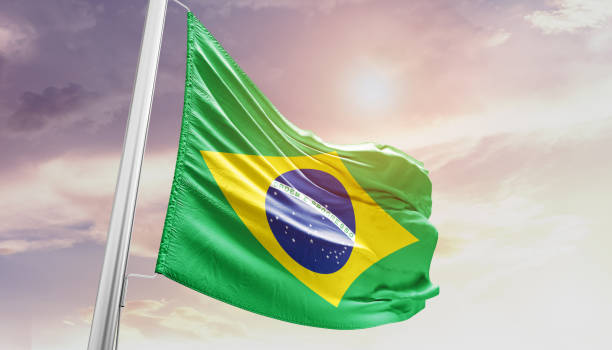 istock Brazil national waving flag. 1493728200