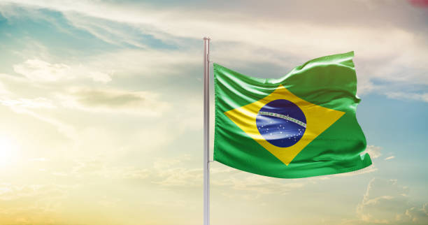 istock Brazil national waving flag. 1493728276