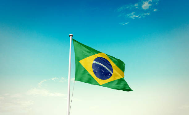 istock Brazil national waving flag. 1493728284