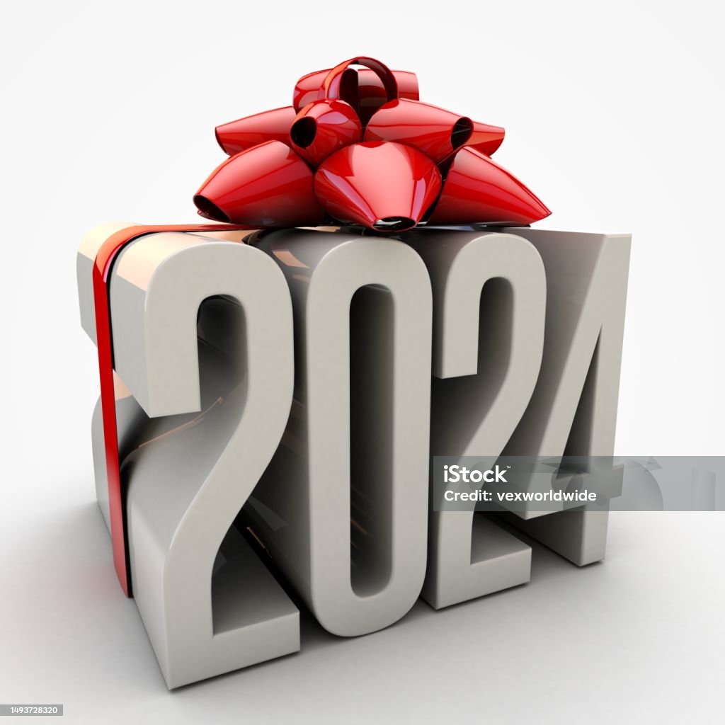 3d Illustration Of The Number 2025 Wrapped Up With Red Ribbon And Bow