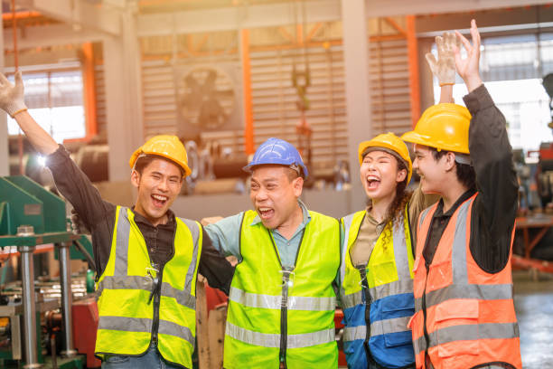 istock Group of engineer worker team greeting cheerful happy smiling laughing together. 1493729646