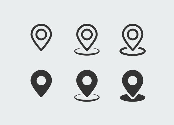 지도 핀 로케이터 기호 디자인 포인팅 아이콘 세트 템플릿 - 지도 핀 아이콘 stock illustrations
