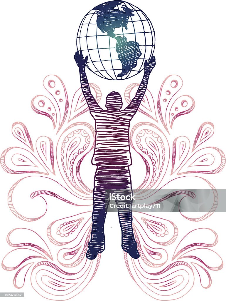 Globe Holder Sketchy silhouette holding a globe above his head. Globe - Navigational Equipment stock vector