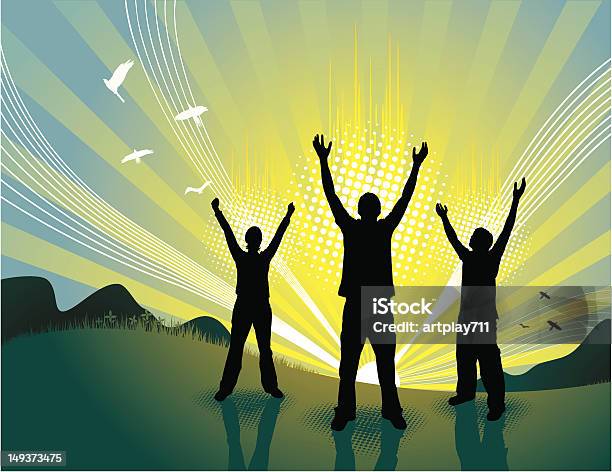Silhouettes Au Lever Du Soleil Vecteurs libres de droits et plus d'images vectorielles de Applaudir - Applaudir, Culture des jeunes, Devant