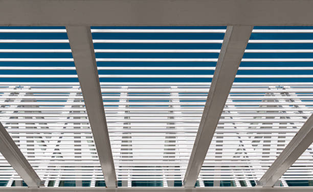 istock Low angle view of rooftop grid of modern building 1493736248
