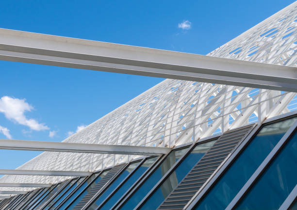 istock Low angle view of rooftop grid of modern building 1493736250
