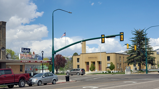 Mount Pleasant, Utah, USA- May 18, 2023: Downtown main street's historic buildings, Mount Pleasant, Utah
