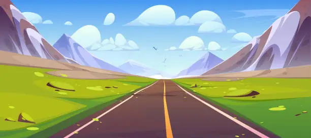 Vector illustration of Road and mountain view landscape cartoon vector