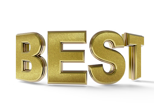 Word best  written in gold in a 3d render isolated on white background