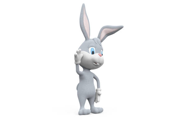 istock Easter bunny waving isolated on white background 1493744195