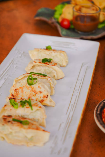 istock Korean Dimsum in a White Plate and Sauce 1493744562