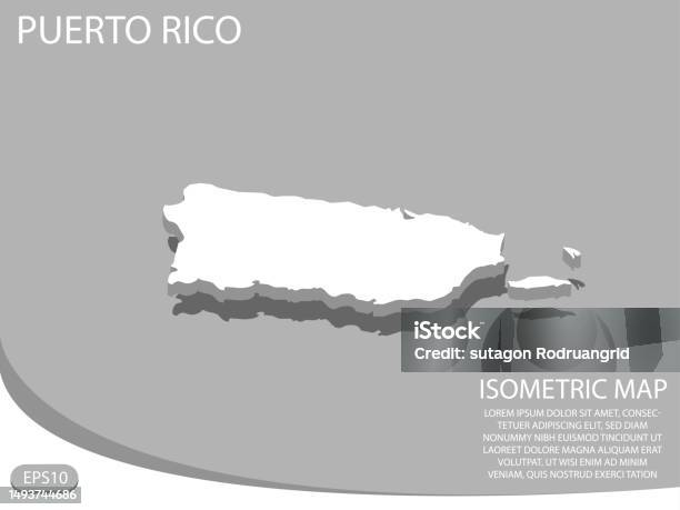 Map Puero Rico Solid White Isometric Map Of Puerto Rico Elements Gray Background For Concept ...