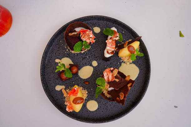 istock Sweet Chocolate dessert on a dark plate 1493747726