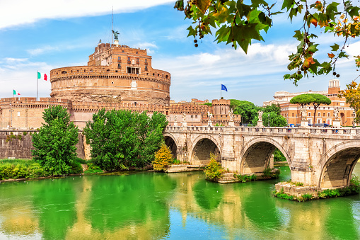 Castel Sant'Angelo and Ponte Sant'Angelo, Rome, Italy..