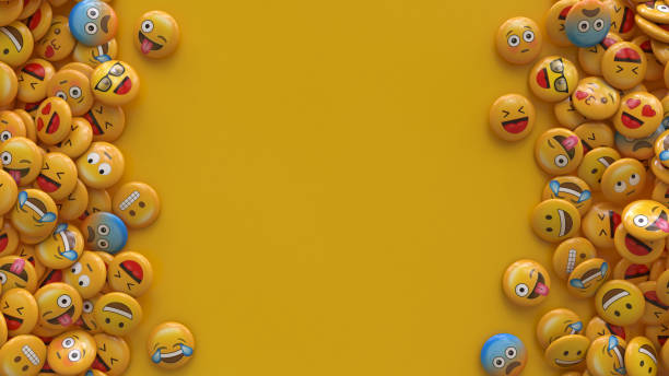 istock 3D rendering of a bunch of emojis with faces with different emotions with centered copy space. 1493749992