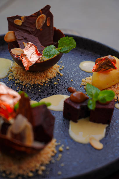 istock Sweet Chocolate dessert on a dark plate 1493750545