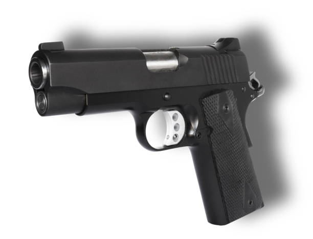 istock Big bore semi auto handgun with shadow 1493750956
