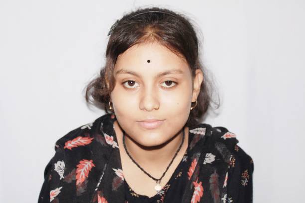Indian Girl Against White Background, Copy Space
