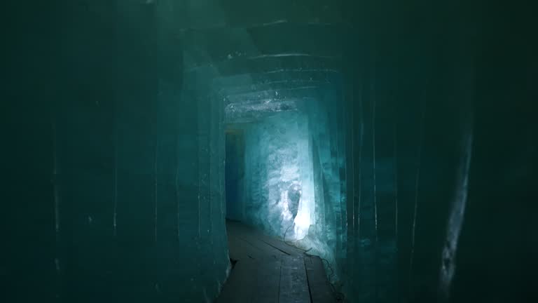 POV exploring ice cave