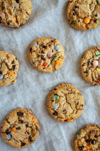 istock Homemade Chocolate Chip Candy Cookies, top view. Flat lay, overhead, from above. 1493759768