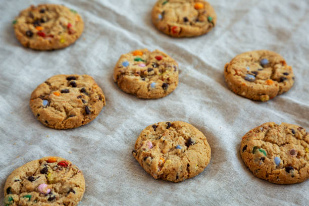 istock Homemade Chocolate Chip Candy Cookies, side view. 1493759924
