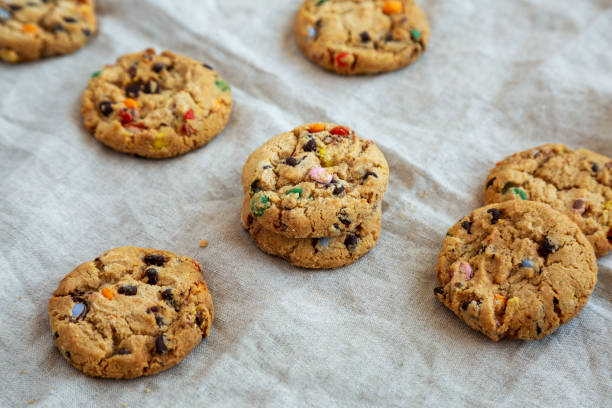 istock Homemade Chocolate Chip Candy Cookies, side view. 1493759978