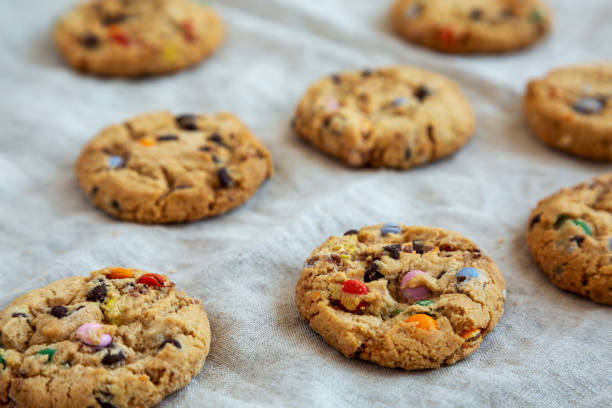 istock Homemade Chocolate Chip Candy Cookies, side view. 1493760071