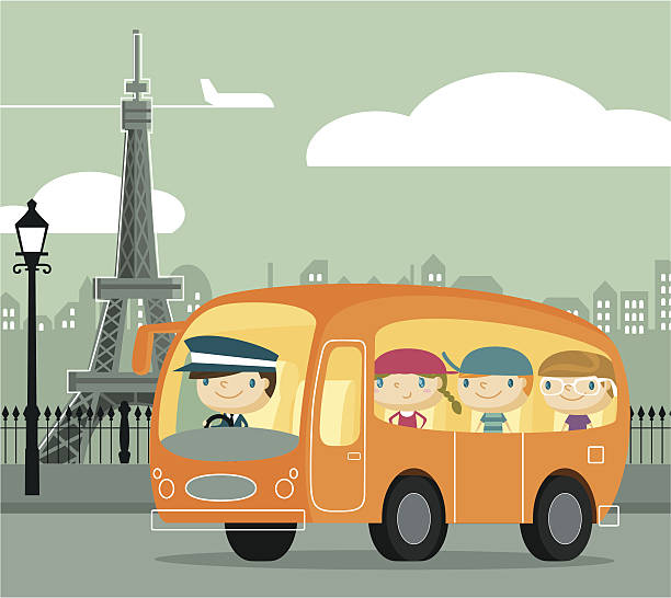 ilustraciones, imágenes clip art, dibujos animados e iconos de stock de nos encanta paris - coach bus illustrations