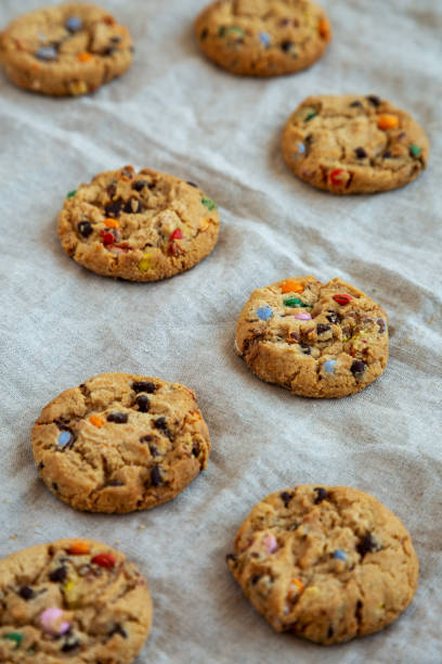 istock Homemade Chocolate Chip Candy Cookies, low angle view. 1493760285