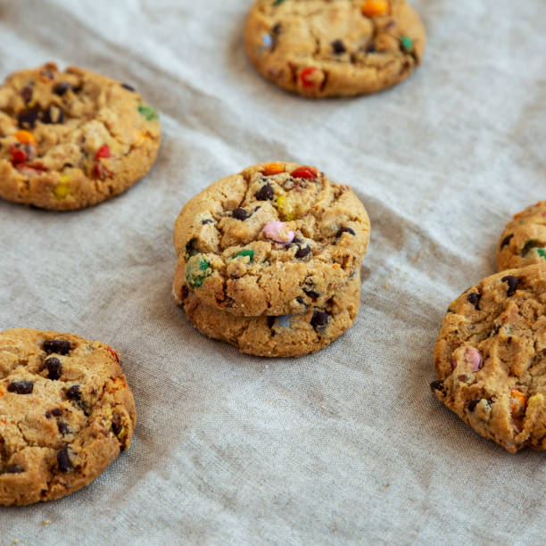 istock Homemade Chocolate Chip Candy Cookies, low angle view. 1493760865