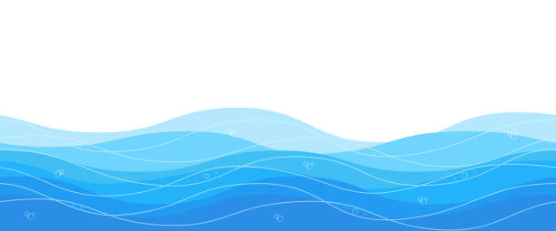 Seamless waves pattern 1 Seamless sea waves pattern. Water wave abstract design. Blue ocean wave layer papercut nature stock illustrations