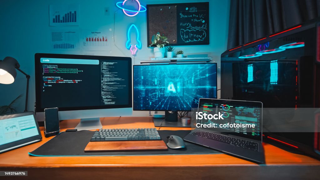 Ai Technology Computer Desktop Computer Of Programmer Running Ai Machine Learning Software Ai ...