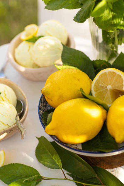 istock Italian Toscana style table setting with ice cream and lemons. 1493769381