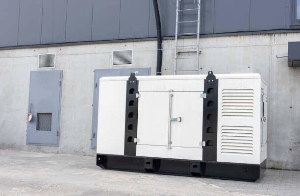 istock Emergency, backup industrial generator for uninterruptible power supply, diesel installation in a white iron case. Emergency power supply. 1493771076