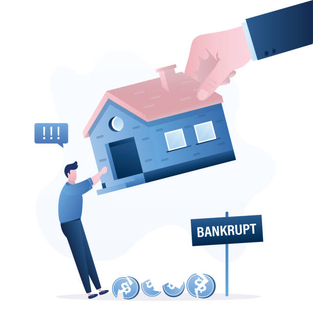 istock Mortgage burden, financial problems, economic crisis. Banker hand takes house from bankrupt borrower. High repayments on home loans or rental. 1493774387