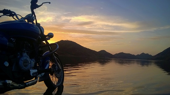 Udaipur, India - June 10 2017: Bajaj Avenger looking beautiful at Lake Side.