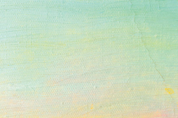 fondo de lienzo de pintura al óleo, aguamarina brillante, azul ultramar claro, amarillo, rosa, turquesa, pinceladas grandes pintura textura detallada colores pastel macro primer plano, patrón de textura horizontal, viejo rayado envejecido - dibujo al pastel fotografías e imágenes de stock