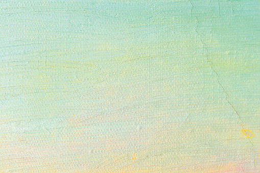 Oil paint canvas background, bright aquamarine, light ultramarine blue, yellow, pink, turquoise, large brush strokes painting detailed textured pastel colors macro closeup, horizontal texture pattern, old aged scratched