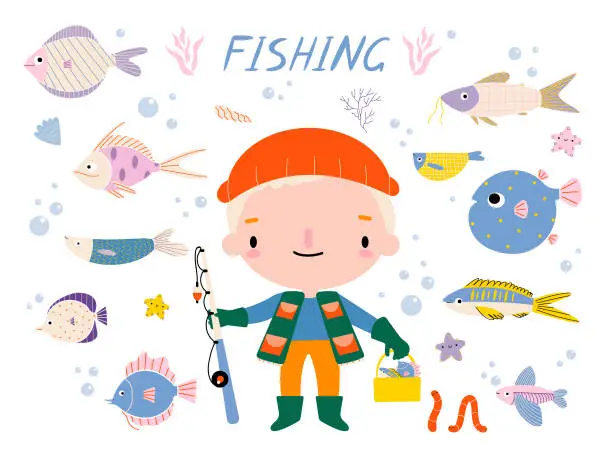 Vector illustration of Vector set on a fishing theme.