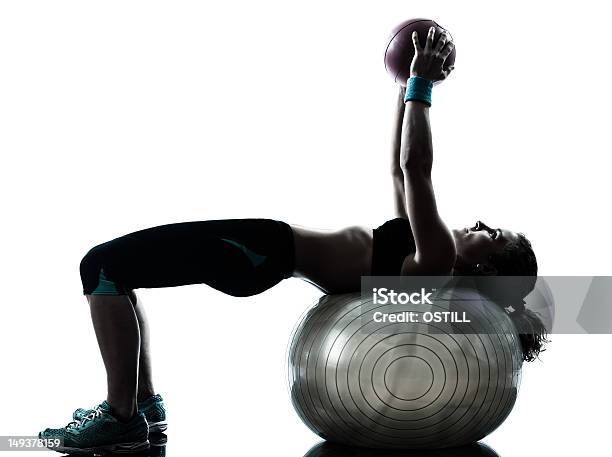 Woman Exercising Fitness Ball Workout Stock Photo - Download Image Now - Adult, Adults Only, Aerobics