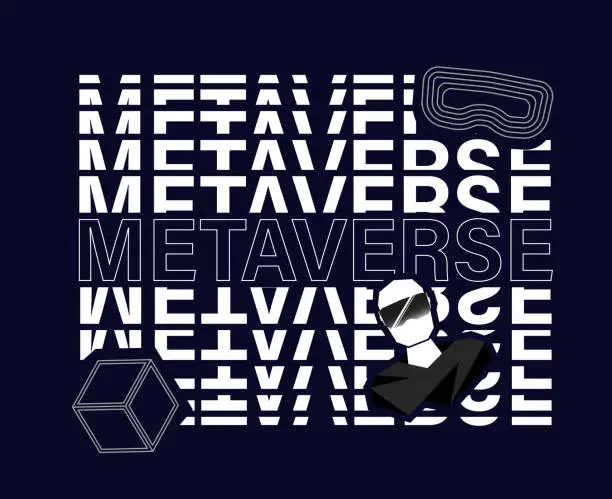 Vector illustration of Metaverse clipart for print. Modern illustration with lettering and cyberman